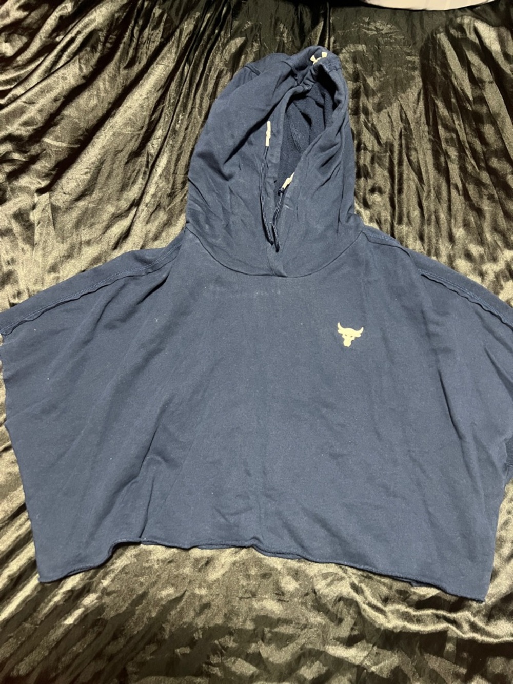 Navy Cropped Hoodie with Bull Logo - Women